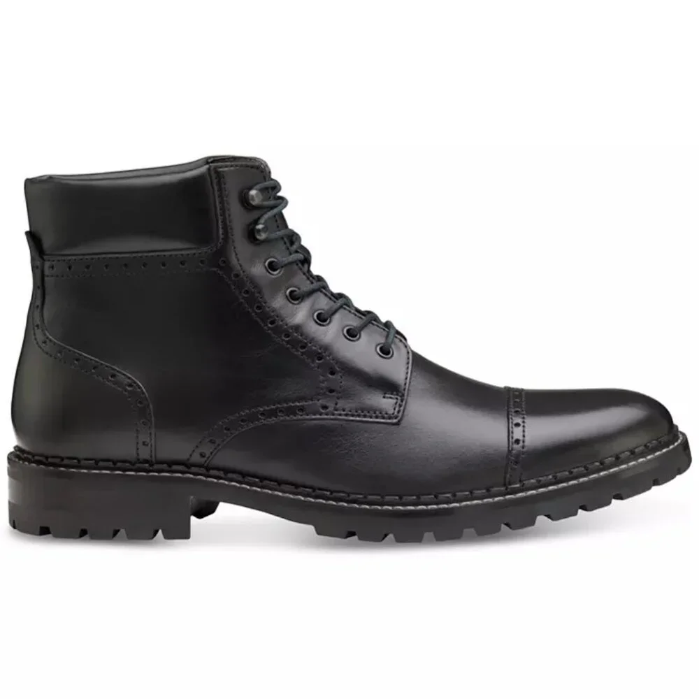 Johnston & Murphy Garrison Black Leather Brogue Cap Toe Boot. Sz: 10